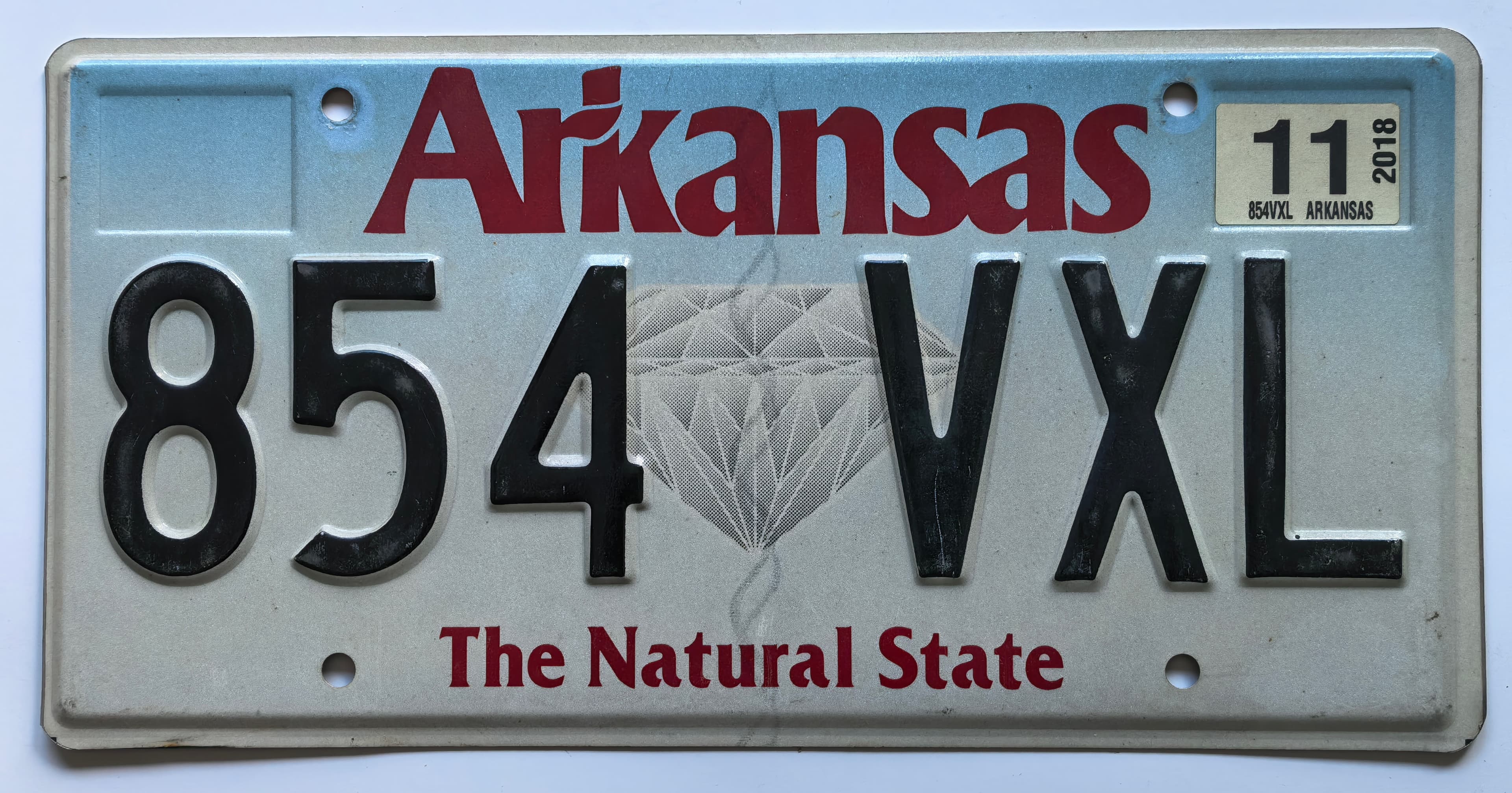 US-Autokennzeichen - Arkansas - 854 VXL, view 1