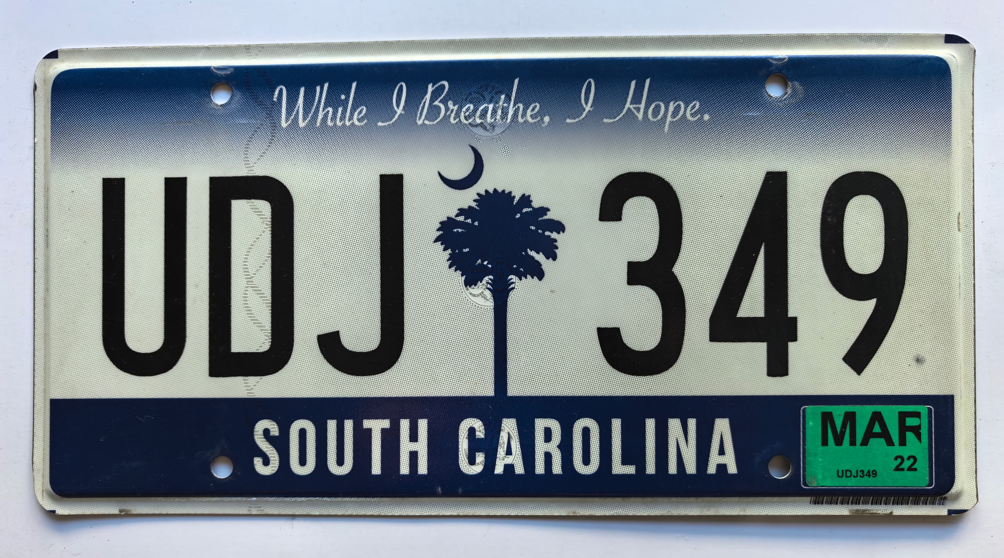 USA Kennzeichen - South Carolina - UDJ 349, view 1