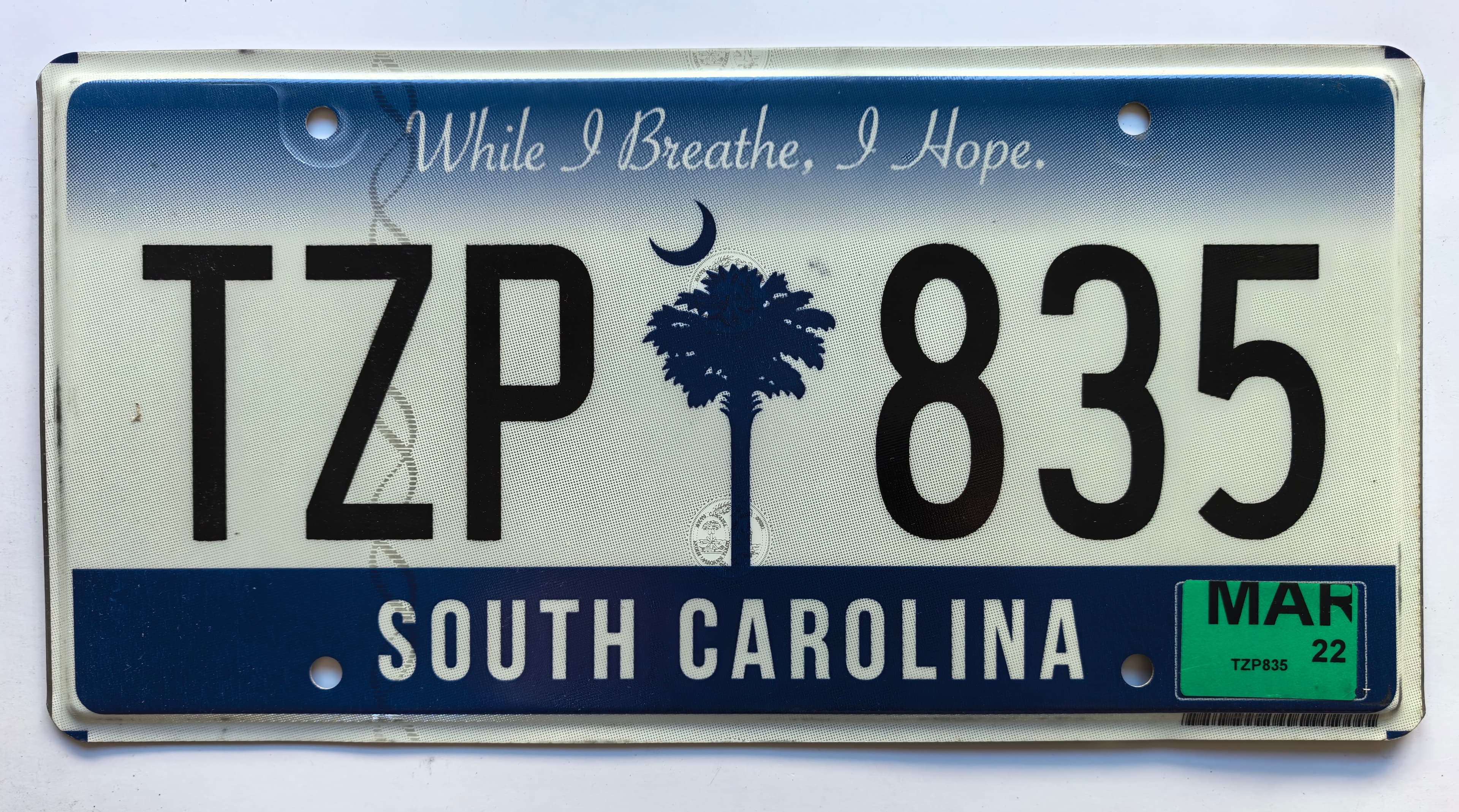 USA Kennzeichen - South Carolina - TZP 835, view 1