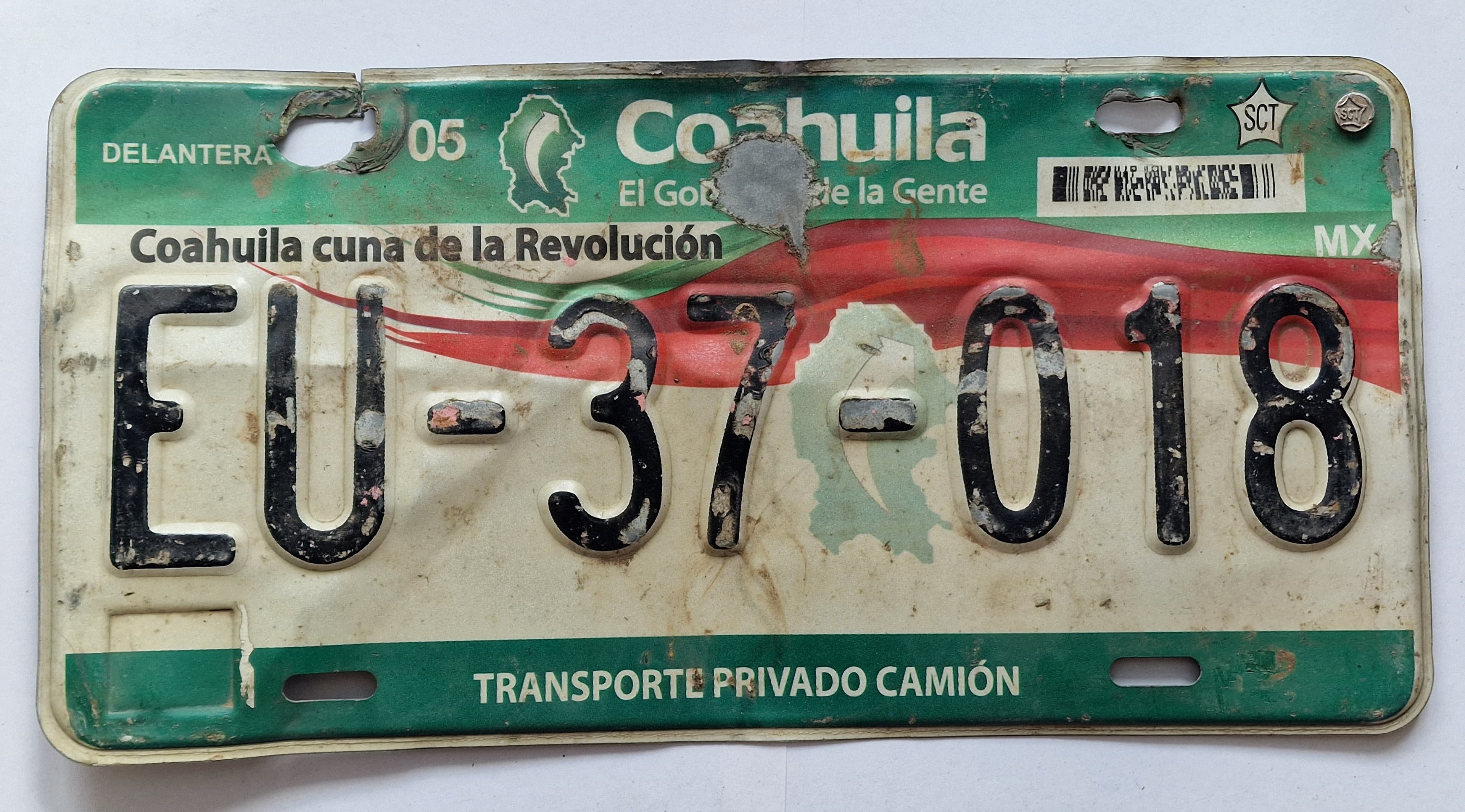 Mexiko Kennzeichen - Coahuila - EU-37-018, view 1
