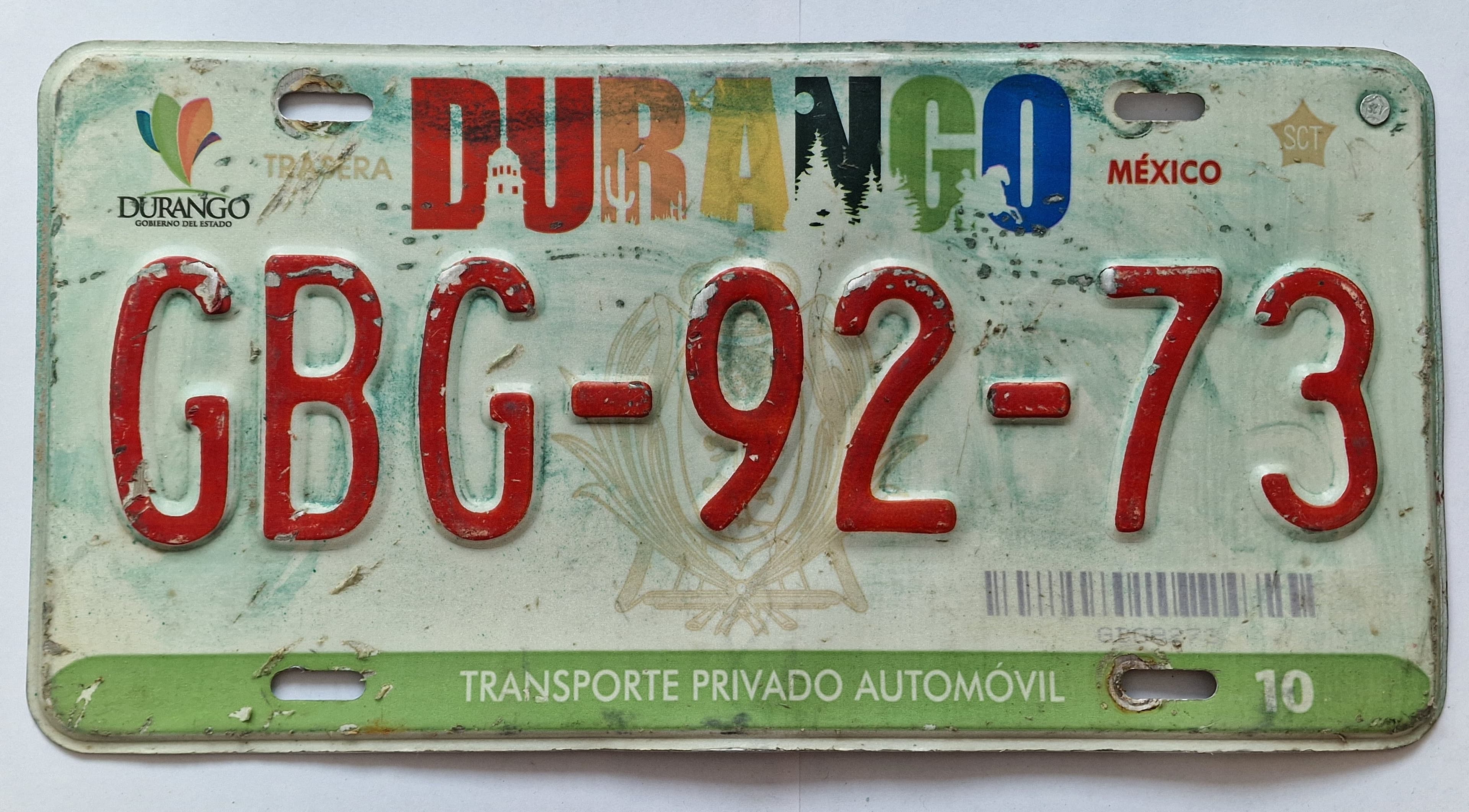 Mexico Kennzeichen - Durango - GBG-92-73